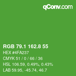 カラーコード: RGB 79.1 162.8 55 | qconv.com