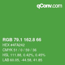 カラーコード: RGB 79.1 162.8 66 | qconv.com