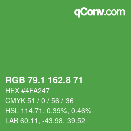 カラーコード: RGB 79.1 162.8 71 | qconv.com