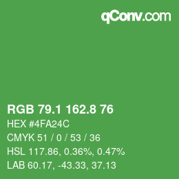 カラーコード: RGB 79.1 162.8 76 | qconv.com
