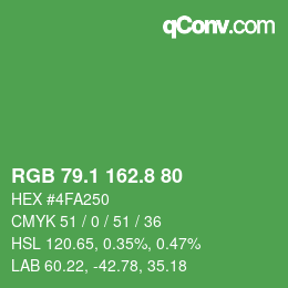 カラーコード: RGB 79.1 162.8 80 | qconv.com
