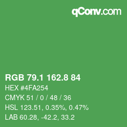 カラーコード: RGB 79.1 162.8 84 | qconv.com