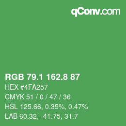 カラーコード: RGB 79.1 162.8 87 | qconv.com