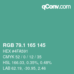 カラーコード: RGB 79.1 165 145 | qconv.com