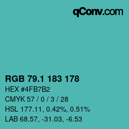カラーコード: RGB 79.1 183 178 | qconv.com