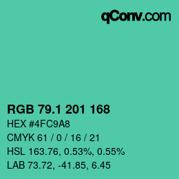 カラーコード: RGB 79.1 201 168 | qconv.com
