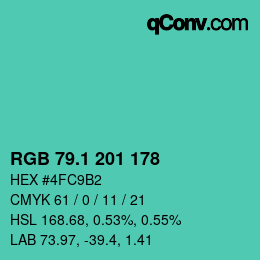 カラーコード: RGB 79.1 201 178 | qconv.com