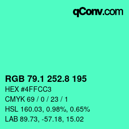 カラーコード: RGB 79.1 252.8 195 | qconv.com