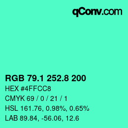 カラーコード: RGB 79.1 252.8 200 | qconv.com
