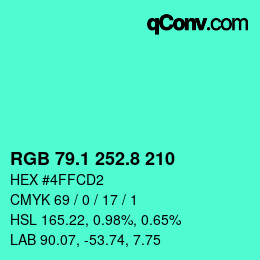 カラーコード: RGB 79.1 252.8 210 | qconv.com
