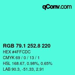 カラーコード: RGB 79.1 252.8 220 | qconv.com