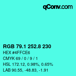 カラーコード: RGB 79.1 252.8 230 | qconv.com