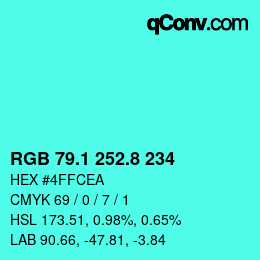 カラーコード: RGB 79.1 252.8 234 | qconv.com