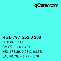 颜色代码: RGB 79.1 252.8 238 | qconv.com