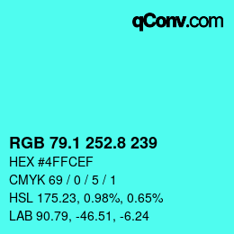 カラーコード: RGB 79.1 252.8 239 | qconv.com