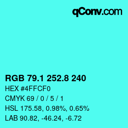 カラーコード: RGB 79.1 252.8 240 | qconv.com