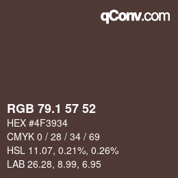 Color code: RGB 79.1 57 52 | qconv.com