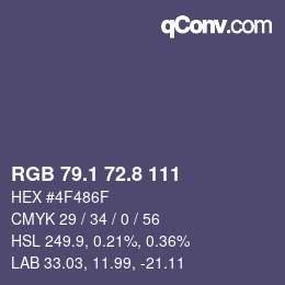 Color code: RGB 79.1 72.8 111 | qconv.com