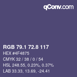 Color code: RGB 79.1 72.8 117 | qconv.com