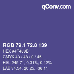 カラーコード: RGB 79.1 72.8 139 | qconv.com