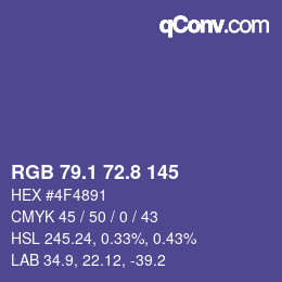 カラーコード: RGB 79.1 72.8 145 | qconv.com