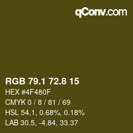Color code: RGB 79.1 72.8 15 | qconv.com