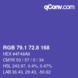 カラーコード: RGB 79.1 72.8 168 | qconv.com