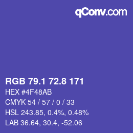 カラーコード: RGB 79.1 72.8 171 | qconv.com