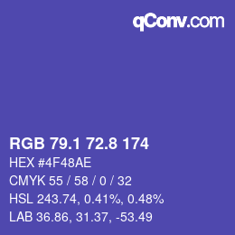 カラーコード: RGB 79.1 72.8 174 | qconv.com