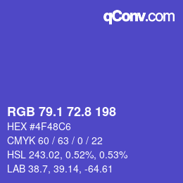 カラーコード: RGB 79.1 72.8 198 | qconv.com