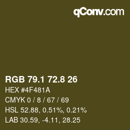 Color code: RGB 79.1 72.8 26 | qconv.com