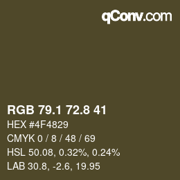 カラーコード: RGB 79.1 72.8 41 | qconv.com