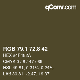 カラーコード: RGB 79.1 72.8 42 | qconv.com