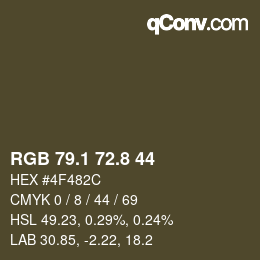 カラーコード: RGB 79.1 72.8 44 | qconv.com