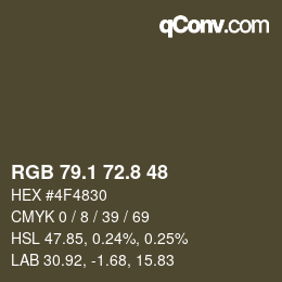 カラーコード: RGB 79.1 72.8 48 | qconv.com