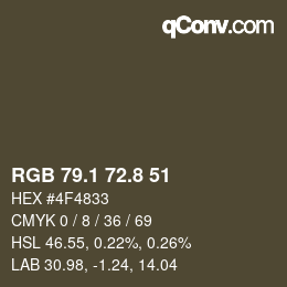 カラーコード: RGB 79.1 72.8 51 | qconv.com