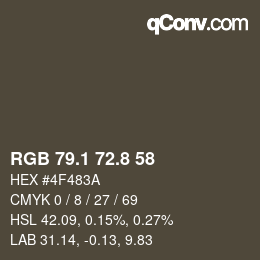 カラーコード: RGB 79.1 72.8 58 | qconv.com