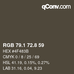 Color code: RGB 79.1 72.8 59 | qconv.com
