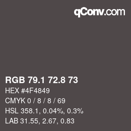 Color code: RGB 79.1 72.8 73 | qconv.com