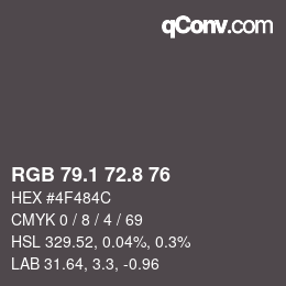 Color code: RGB 79.1 72.8 76 | qconv.com