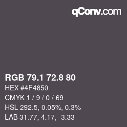 Color code: RGB 79.1 72.8 80 | qconv.com