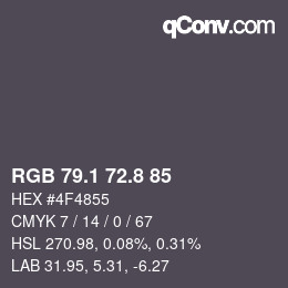 カラーコード: RGB 79.1 72.8 85 | qconv.com