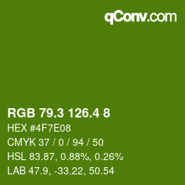 カラーコード: RGB 79.3 126.4 8 | qconv.com
