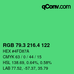 カラーコード: RGB 79.3 216.4 122 | qconv.com