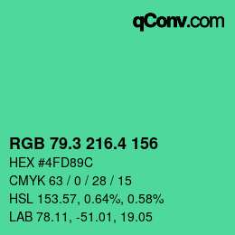 カラーコード: RGB 79.3 216.4 156 | qconv.com