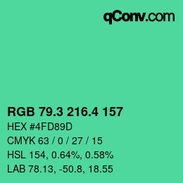 カラーコード: RGB 79.3 216.4 157 | qconv.com