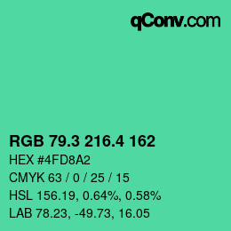 カラーコード: RGB 79.3 216.4 162 | qconv.com