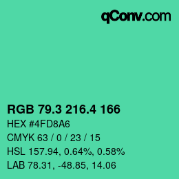 カラーコード: RGB 79.3 216.4 166 | qconv.com
