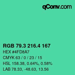 カラーコード: RGB 79.3 216.4 167 | qconv.com