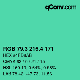 カラーコード: RGB 79.3 216.4 171 | qconv.com